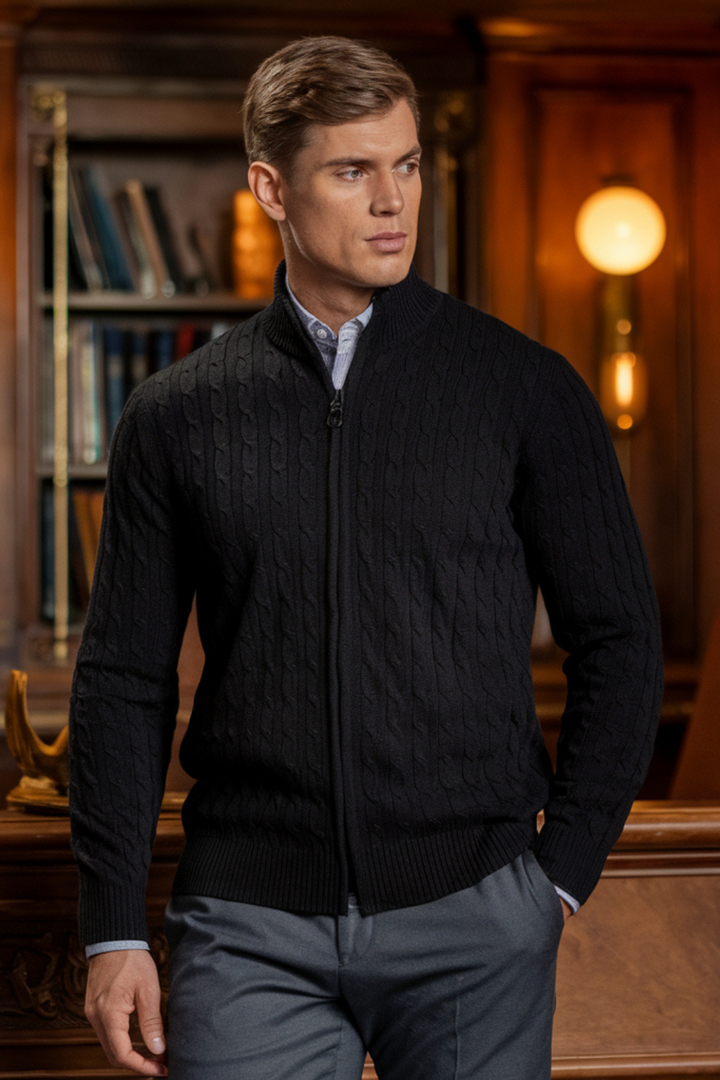 Gordon | Cashmere Cable Knit Full-Zip Sweater