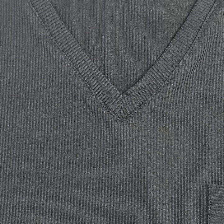 Men's Casual Ribbed Cotton Blend V-neck Slim Fit Short-sleeved T-shirt 51265184M