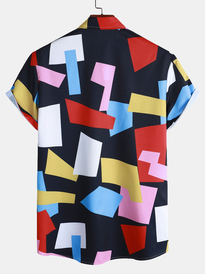 Malakai | Geometric Color Block Print Button Up Shirt