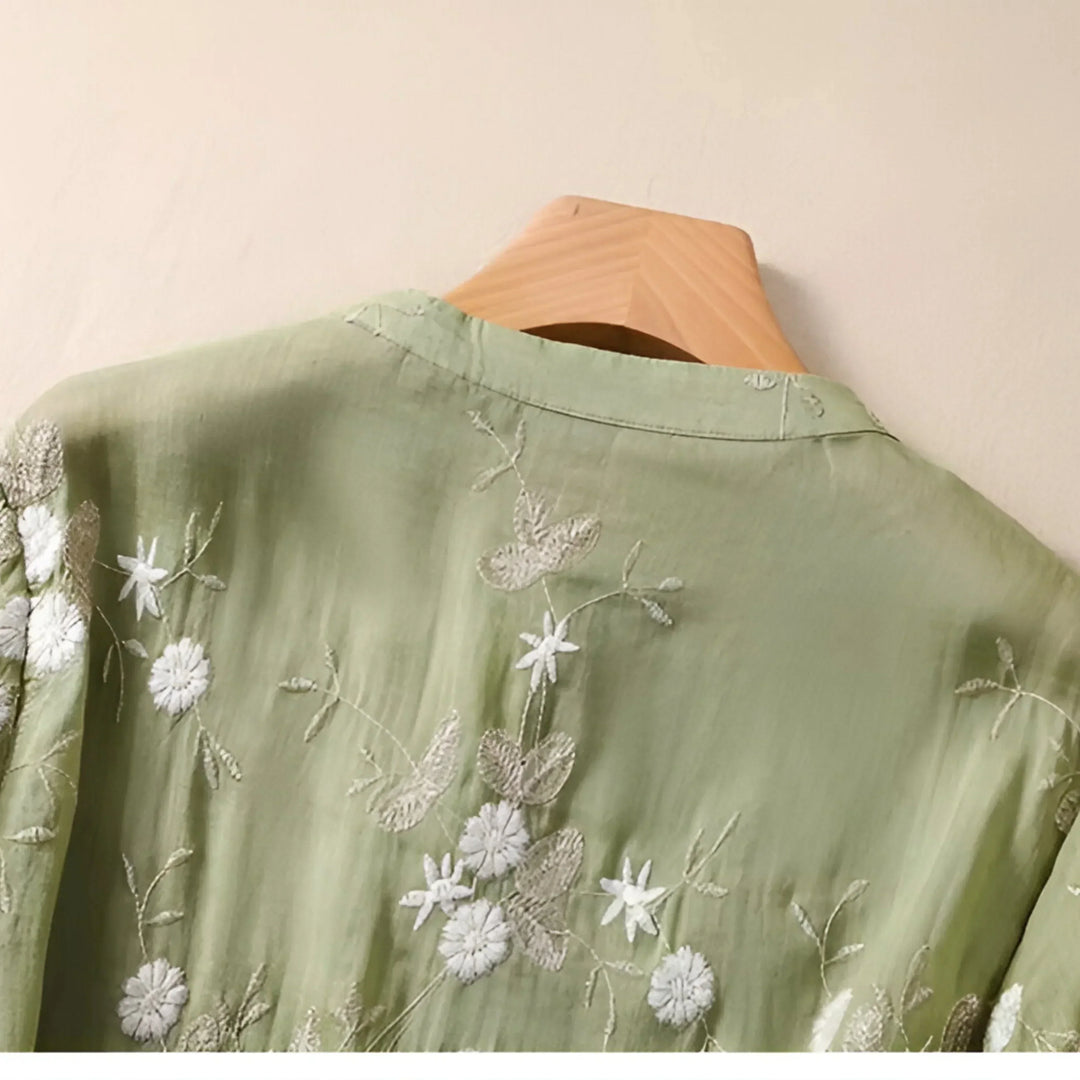 Josie | Cotton Top with Floral Embroidery