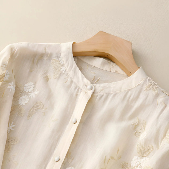 Josie | Cotton Top with Floral Embroidery