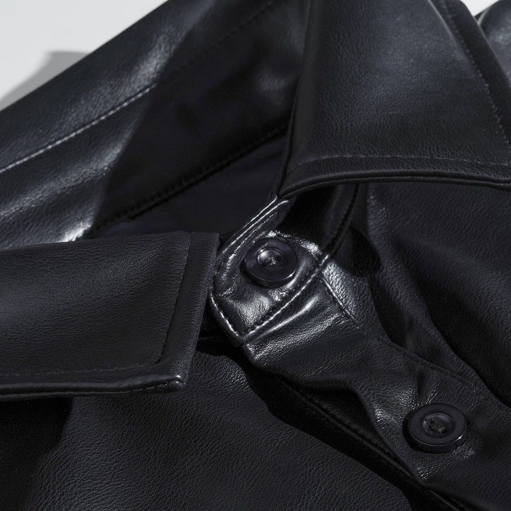 Men's Classic Casual Slim Fit Leather Long Sleeve Shirt 79897850K