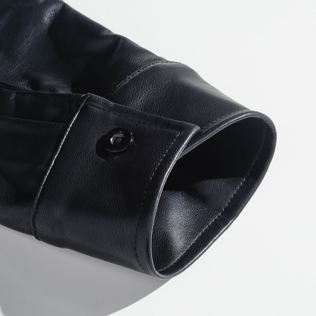 Men's Classic Casual Slim Fit Leather Long Sleeve Shirt 79897850K