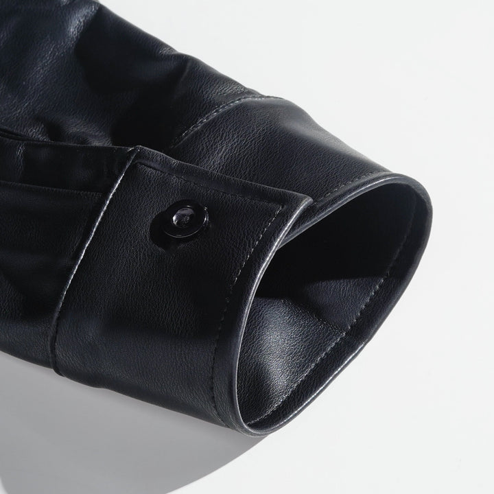 Men's Classic Casual Slim Fit Leather Long Sleeve Shirt 79897850K